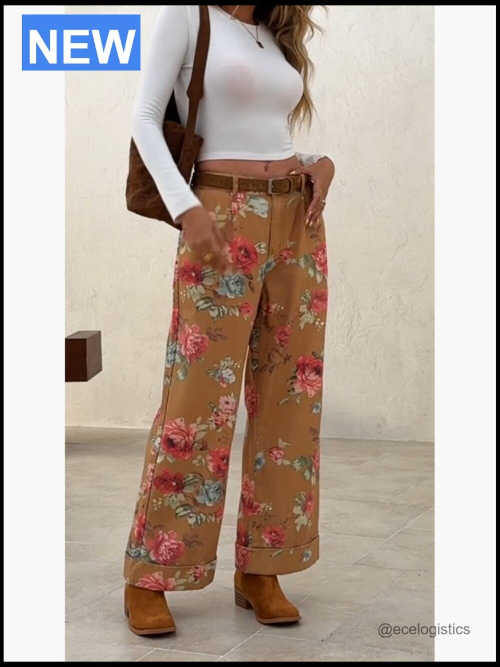 Baggy Wide Leg Jeans Floral High Waisted Boho Denim Pants - Picture 7 of 7